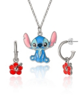 Disney Lilo and Stitch Fashion Stitch Necklace & Flower Earrings Set - Red, blue