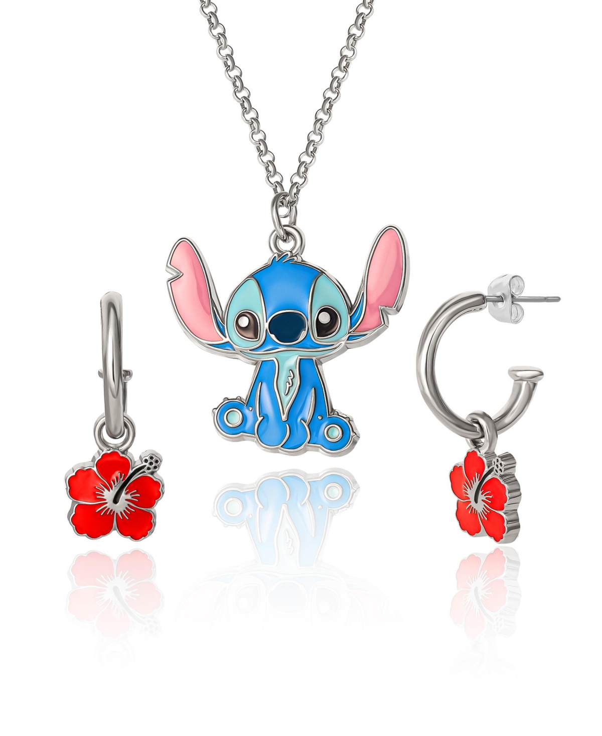 Lilo and Stitch Fashion Stitch Necklace & Flower Earrings Set - Red, blue