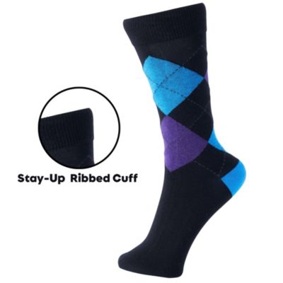 Men's Dress Socks 6 Pair Crew Sock Cotton Dress Socks for Men Solid Ribbed Argyle Pattern Multicolor Fun Designs
