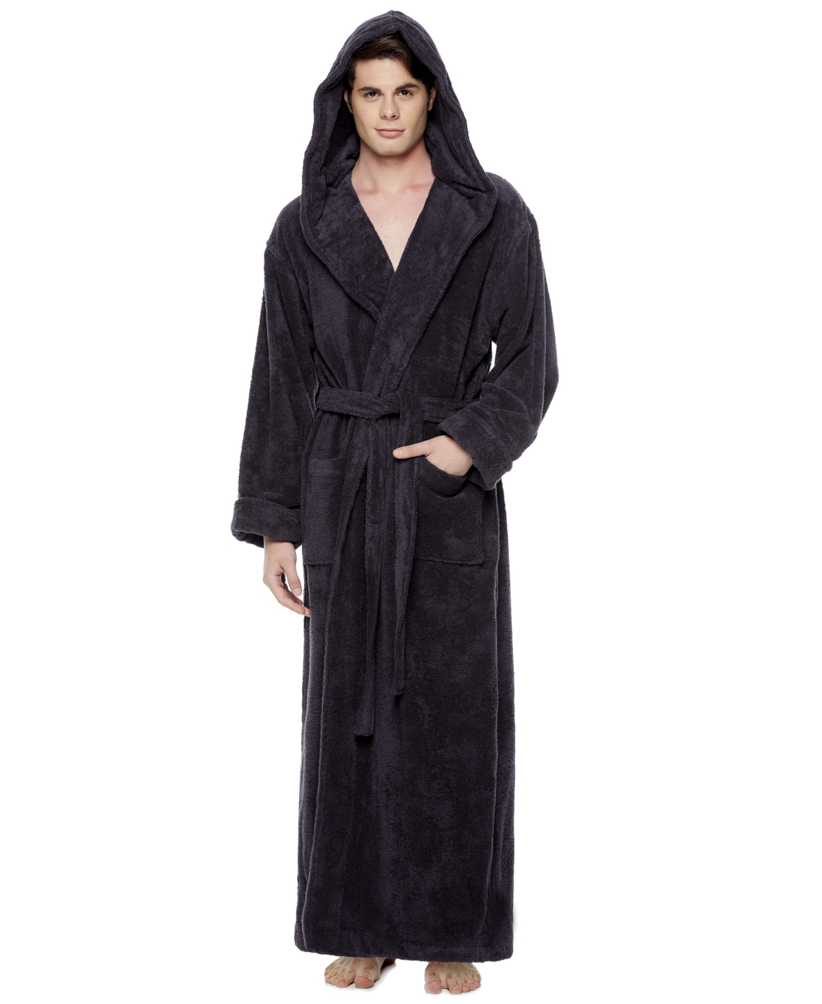 Arus Men's Thick Full Ankle Length Hooded Turkish Cotton Bathrobe