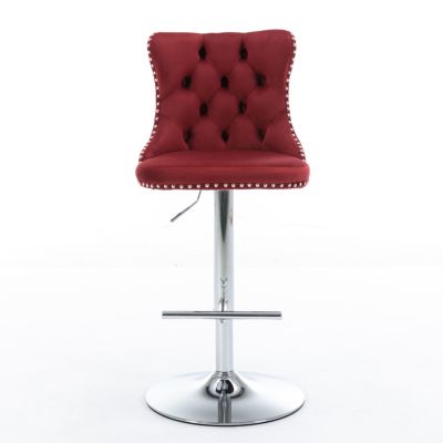 Set of 2 Adjustable Swivel Bar Stools in Wine Red