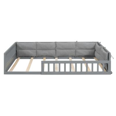 Streamdale Gray Upholstered Wood Platform Bed with Rails