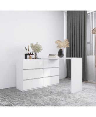 Extended Desktop 6 Drawers Chest Of Drawer Without Handle White Color Vanity