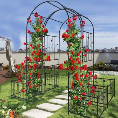 Metal Garden Arch with Plant Stands for Climbing Plants