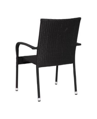 Set Of 4 Mathias Indoor/Outdoor Black Wicker Patio Chairs With Powder Coated Steel Frame, Comfortably Curved Back And Arms