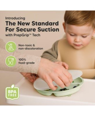 3-Pack Prep Suction Plates with Lids, 100% Silicone Baby Plates with Lid, BPA-Free Kids Divided Toddler Plates