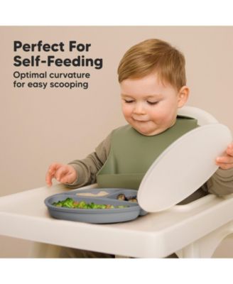 3-Pack Prep Suction Plates with Lids, 100% Silicone Baby Plates with Lid, BPA-Free Kids Divided Toddler Plates