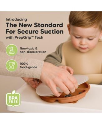 3-Pack Prep Suction Plates with Lids, 100% Silicone Baby Plates with Lid, BPA-Free Kids Divided Toddler Plates