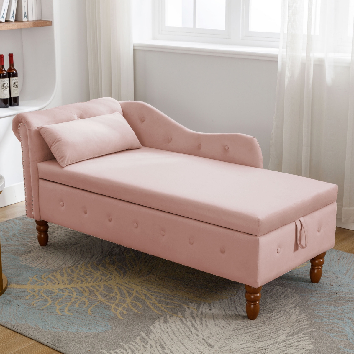 Streamdale Velvet Chaise Lounge with Storage & Pillow
