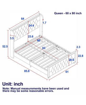 Grey Velvet Platform Bed with LED Headboard