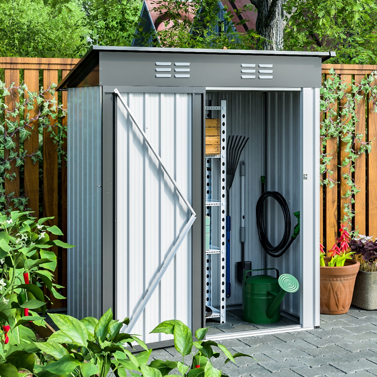 Streamdale Furniture 5x3 Ft Metal Outdoor Storage Shed with Lockable Doors