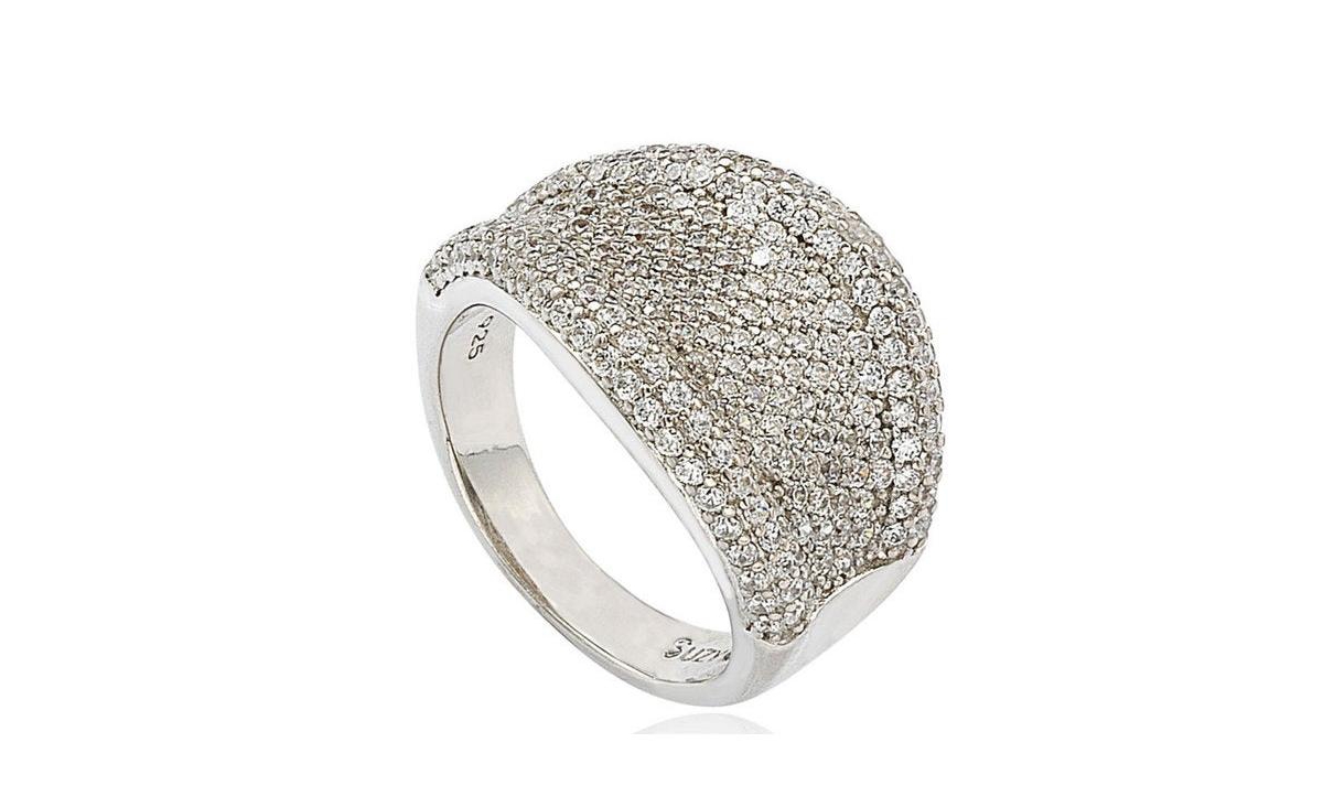 Suzy Levian Sterling Silver Cubic Zirconia Micro Pave Wide Band Ring - White