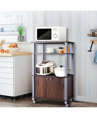 Multifunctional Rolling Kitchen Baker s Rack with 2-Tier Shelf and Cabinet