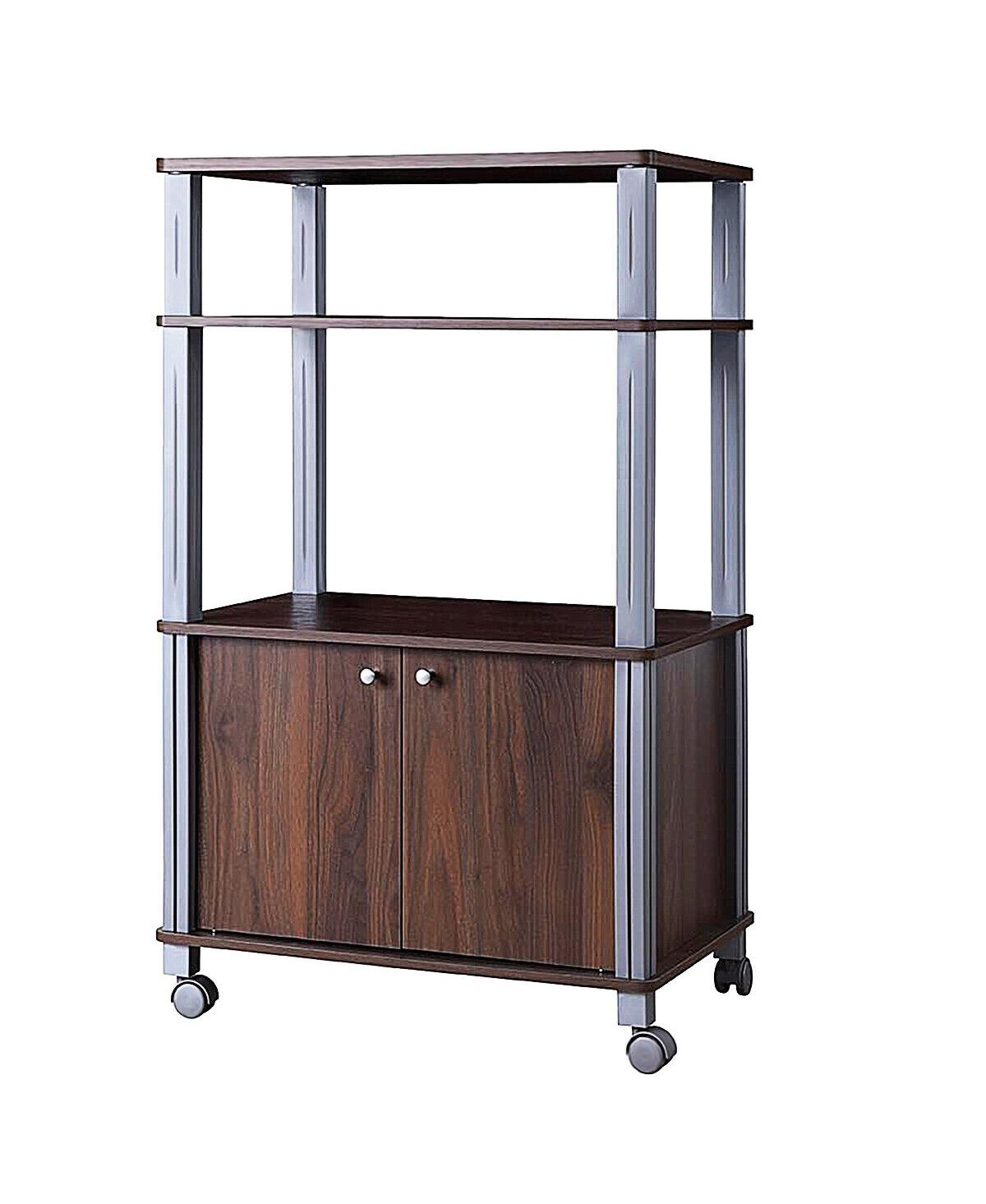 Multifunctional Rolling Kitchen Baker s Rack with 2-Tier Shelf and Cabinet - Brown