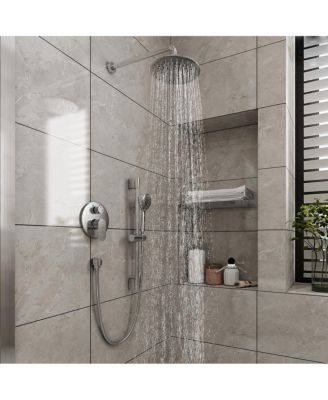 9" Wall Mounted Rainfall Shower System Set with Hanheld Spray & Slide Bar, Brushed Gold
