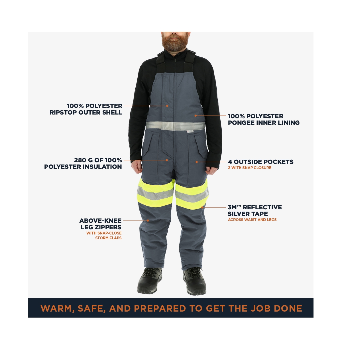 RefrigiWear Big & Tall Freezer Edge Warm Insulated Bib Overalls with Reflective Tape