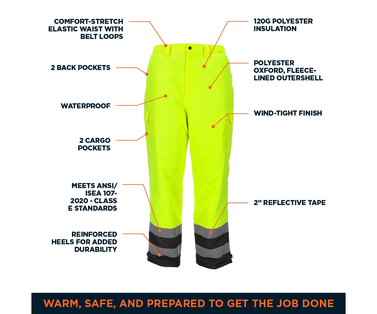 RefrigiWear Big & Tall Hi Vis Insulated Waterproof Comfort Stretch Work Pants