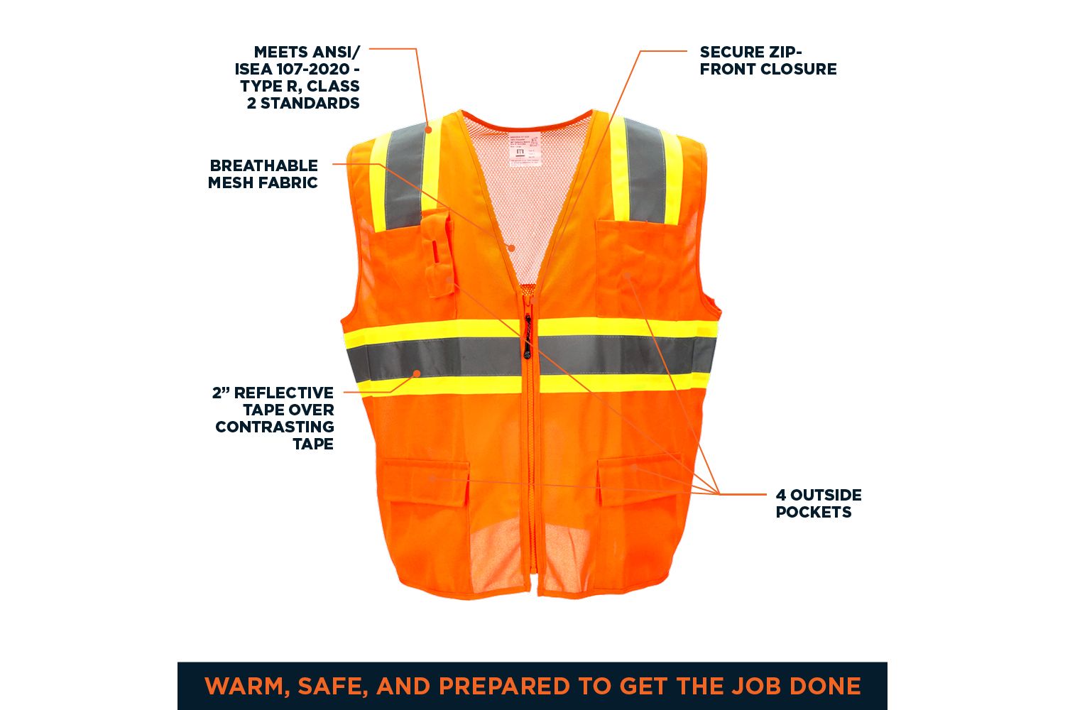 Big & Tall Hi Vis Orange Safety Work Vest