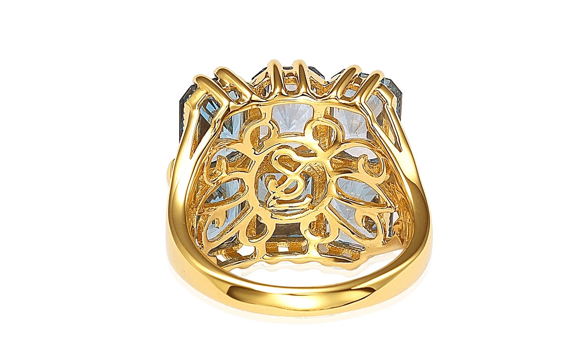 Suzy Levian New York Sterling Silver Cubic Zirconia Emerald-cut Cluster Ring