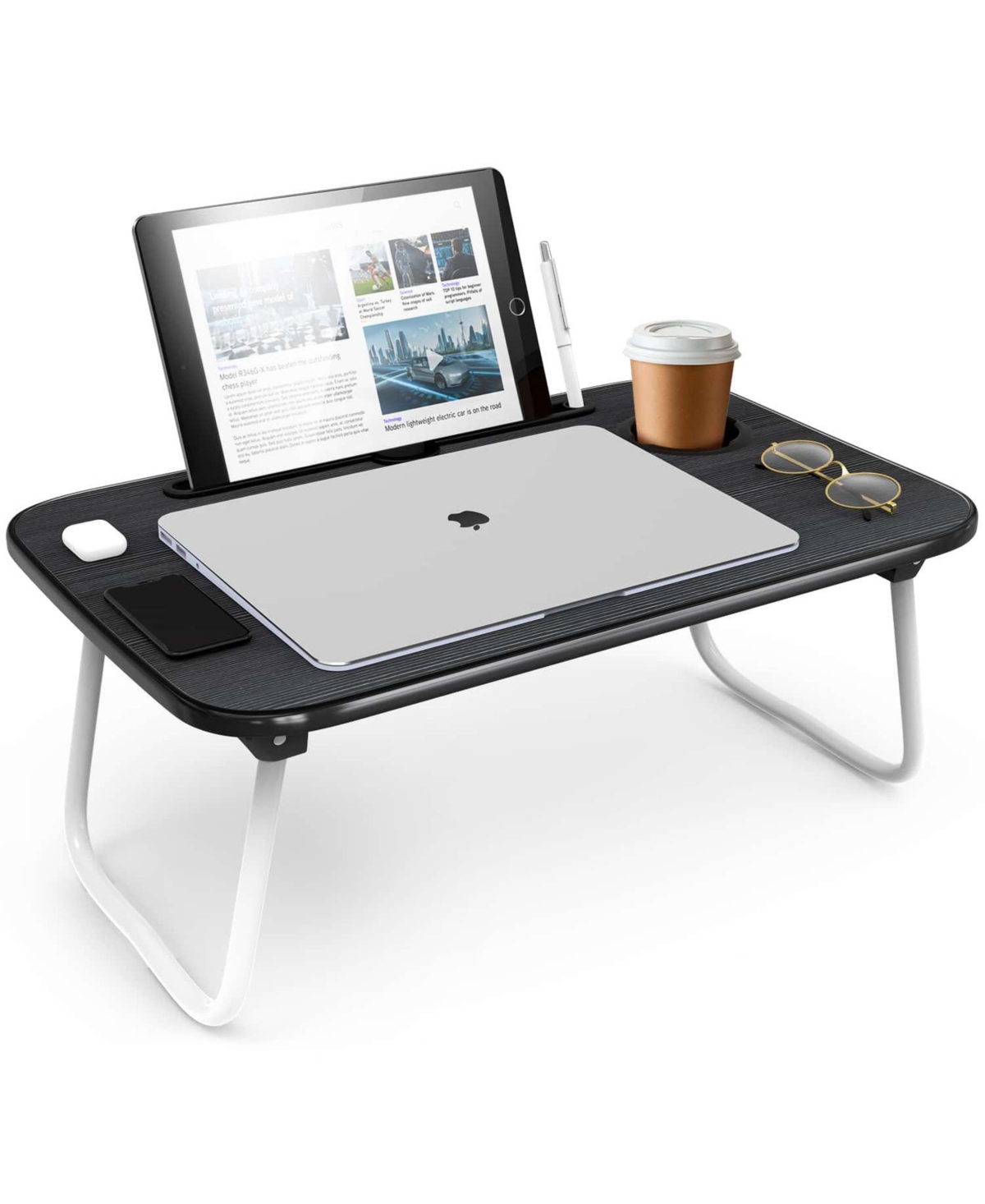 Foldable Lap Desk - Portable & Lightweight - Ideal for Working, Reading, or Eating - Small - Gray wood