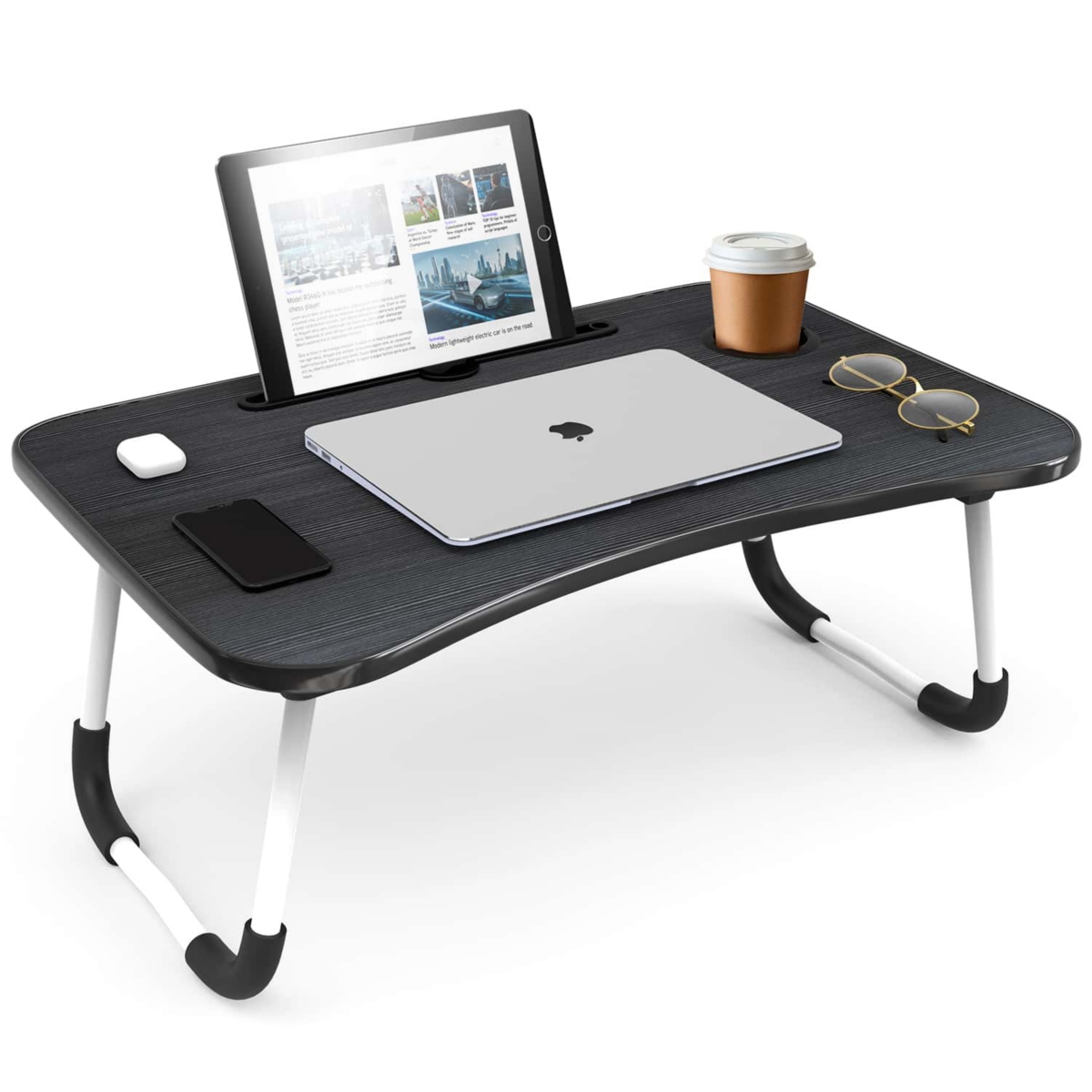 Foldable Lap Desk - Portable & Lightweight - Ideal for Working, Reading, or Eating - Small - Gray wood