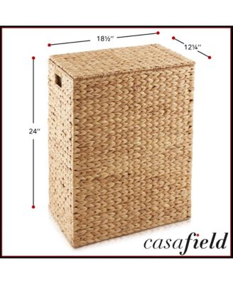 Large Laundry Hamper with Lid and Removable Liner Bag - Natural, Woven Water Hyacinth Laundry Basket for Clothes