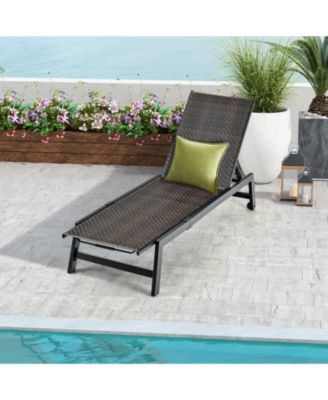 Patio PE Rattan Chaise Lounge with 5-Level Backrest and Wheels-Brown