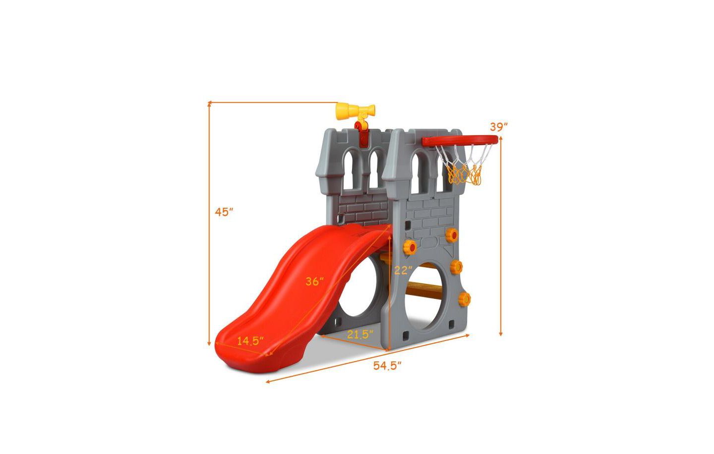 Детский игровой набор Slickblue 5-in-1 Toddler Climber Slide Playset with Basketball Hoop and Telescope, 110 lbs Capacity, 3–8 лет, цвет: Серый — фото 5