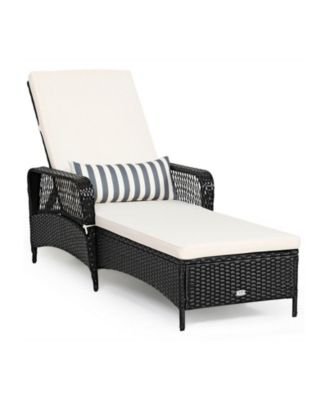 Wicker Outdoor Chaise Lounge Chair with Adjustable Backrest and Cushion