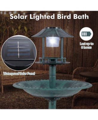 Pedestal Bird Bath with Solar Light with Bird Feeder and Flower Planter