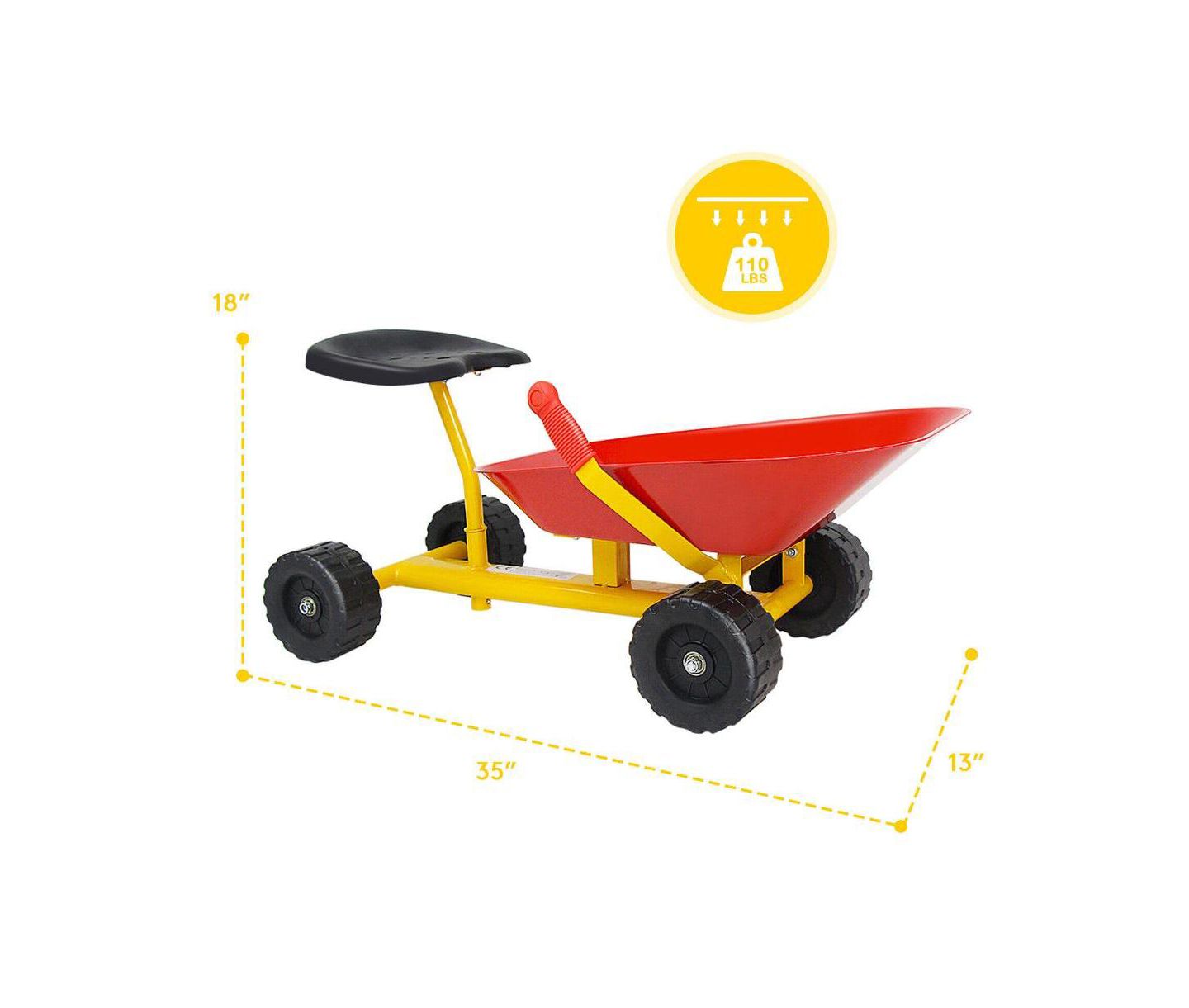 Детская игрушка Slickblue Heavy Duty Ride-On Sand Dumper with 4 Wheels, 110 lbs. Capacity, 4–12 лет, цвет: Красный — фото 7
