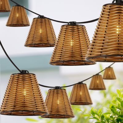 Payton 10-Light Indoor/Outdoor 10 ft. Classic Cottage LED G40 Faux-Rattan Shaded String Lights, Brown