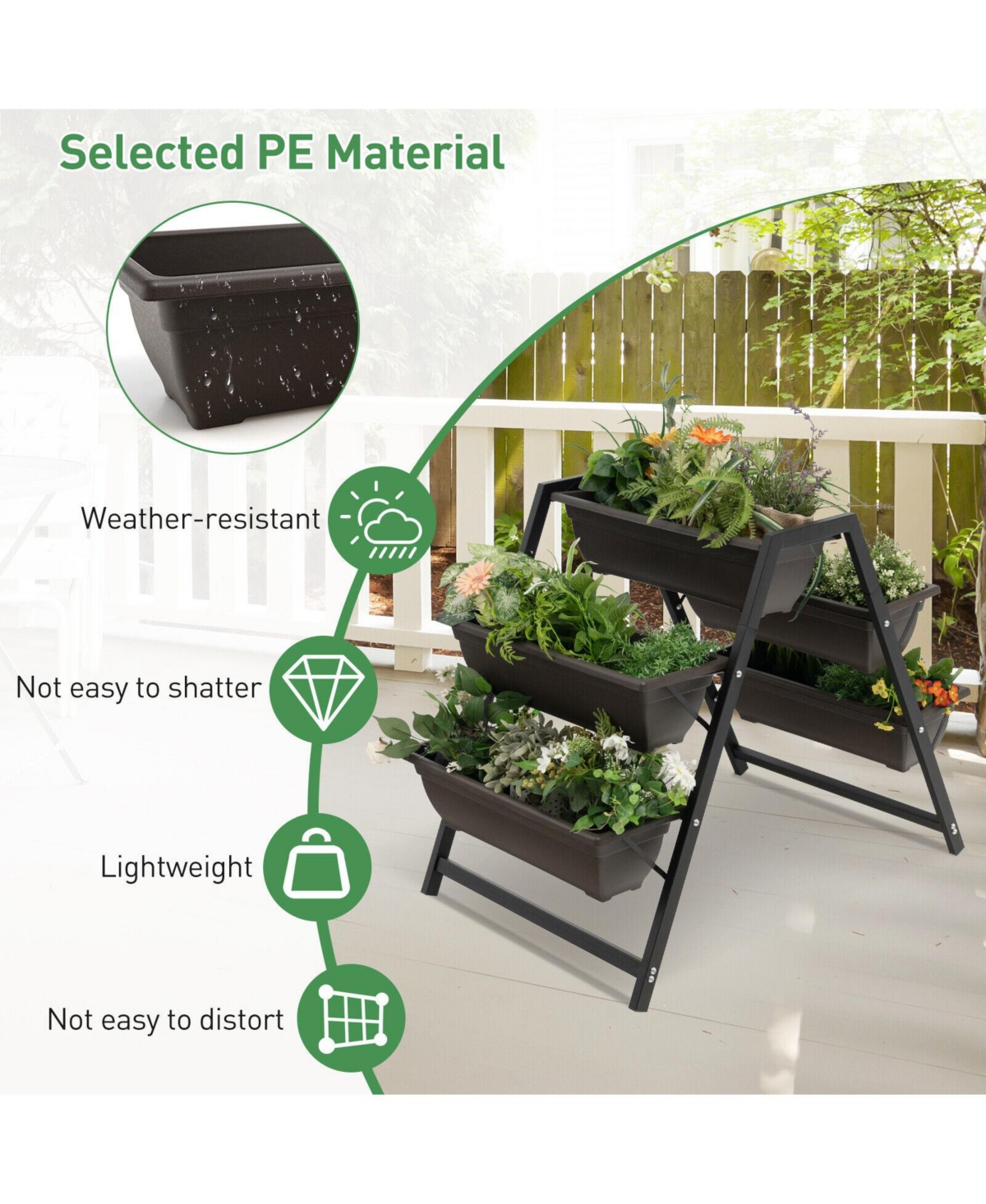 Slickblue 3-Tier Vertical Raised Garden Bed with 5 Plant Boxes - Black and Brown