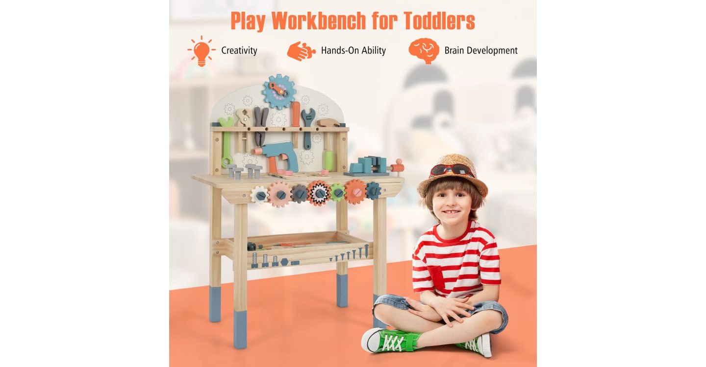 Детская игрушка Slickblue Kids Play Tool Workbench with Realistic Accessories for Pretend Play, цвет: Разноцветный — фото 2