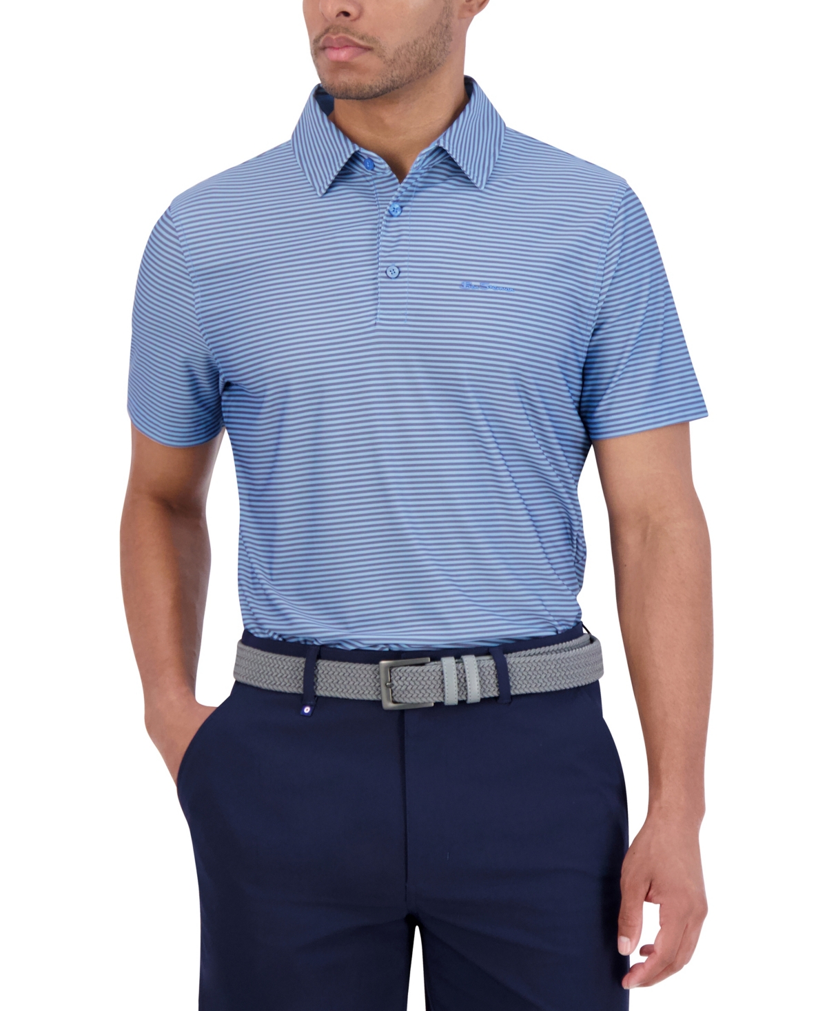 Ben Sherman Mini Stripes Tech Jersey Sports Fit Polo In Azure