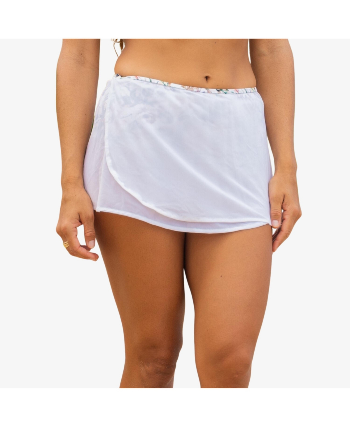 Calypsa Plus Size Calysa 2in1 Bikini Bottom With Snap On Mesh Skirt -white