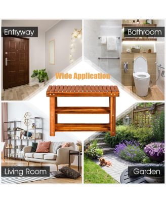 3-Tier Wood Shoe Rack 27.5&#39; Shoe Bench Freestanding Boots Organizer Heavy-duty