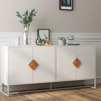 Square-Handled Solid Wood Sideboard with 4 Doors and Storage