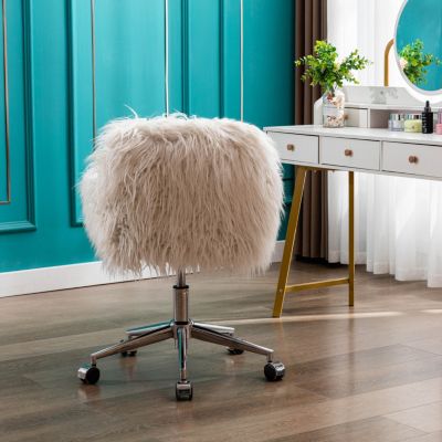 Standard  Faux Fur, Metal  Swivel, Height Adjustable, Ergonomic Office Chair