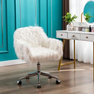 Standard  Faux Fur, Metal  Swivel, Height Adjustable, Ergonomic Office Chair