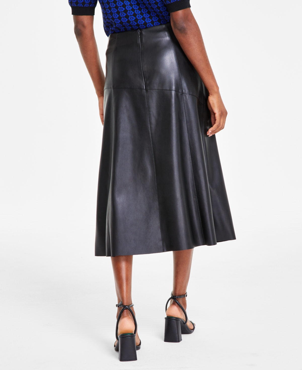 T Tahari Women's Paneled Faux-Leather Midi Skirt