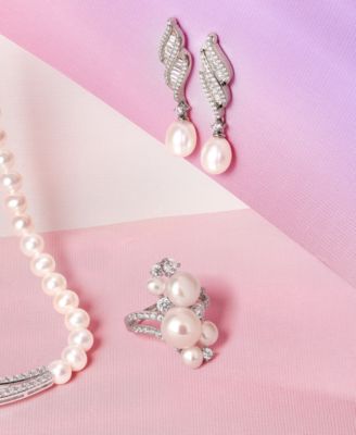 Cultured Freshwater Pearl (7mm) & Cubic Zirconia Drop Earrings in Sterling Silver, Created for Macy's