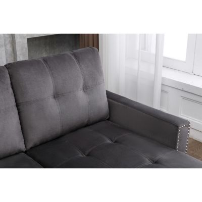 L-Shaped Velvet Sectional Sleeper Sofa, Dark