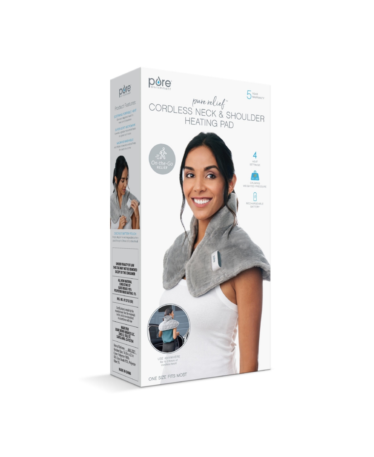 Pure Enrichment Purerelief Cordless Neck And Shoulder Heating Pad In Mist Gray