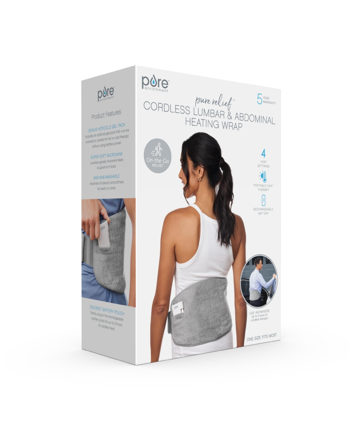 Pure Enrichment Purerelief Cordless Lumbar And Abdominal Heating Wrap In Mist Gray