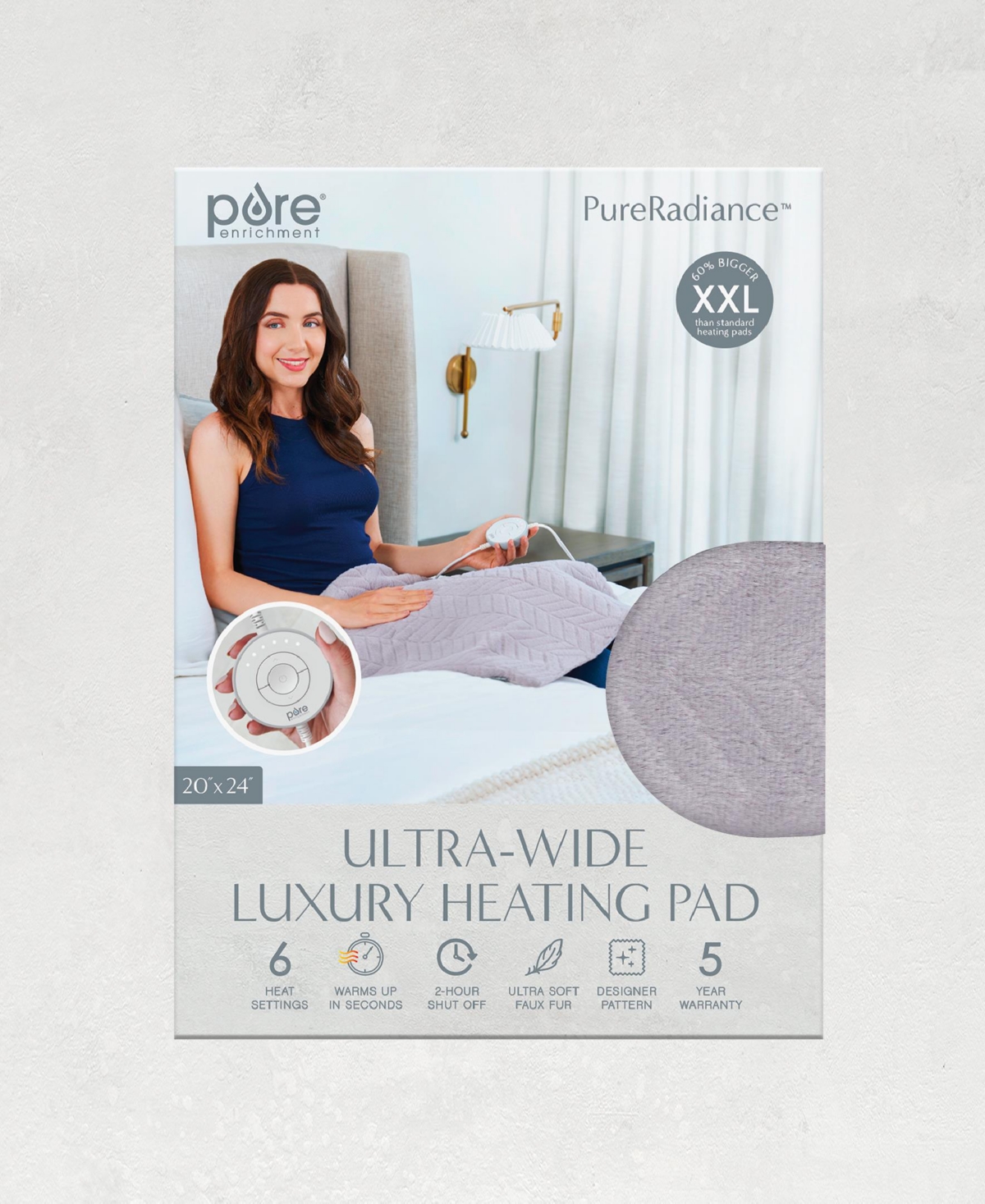 Pure Enrichment Pureradiance Ultra-wide Luxury Heating Pad For Cramps Back Pain Relief, Modern Design, Soft , Microm In Amethyst Dusk