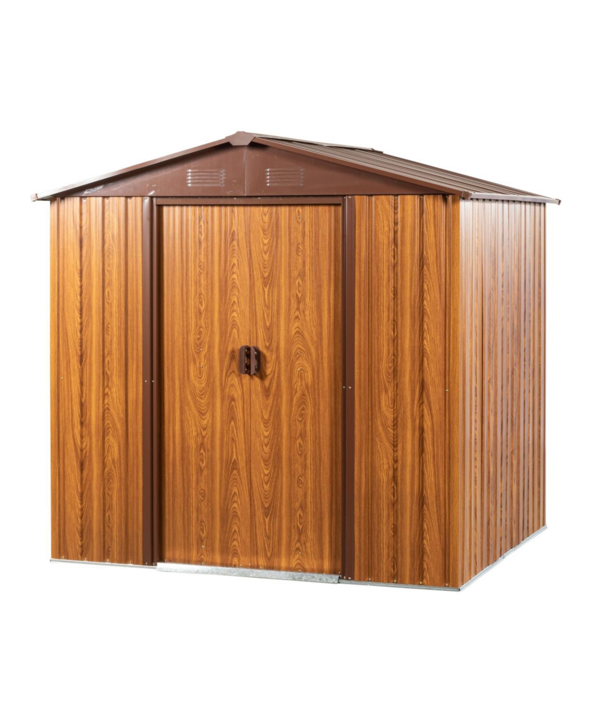 6x6 Metal Storage Shed with Wood Grain Horizontal Siding - Brown
