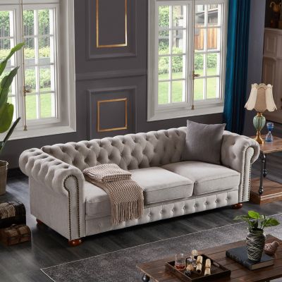 Chesterfield Sofa In Linen Fabric