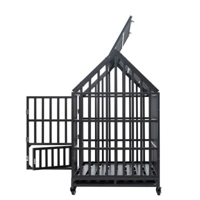 Heavy Duty Dog Cage Pet Crate With Roof & Window On Roof