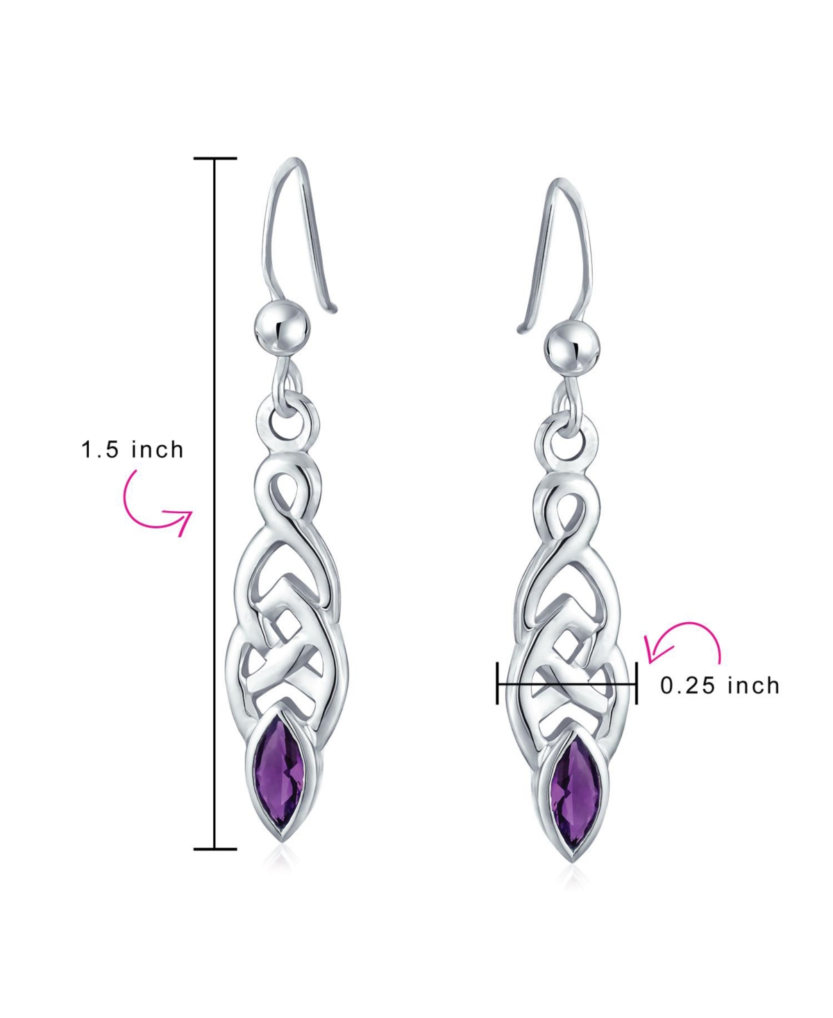 Bling Jewelry Bff Celtic Irish Love Knot Bezel SetCz Fish Hook Dangle Earrings For Women Sterling Silver - Red